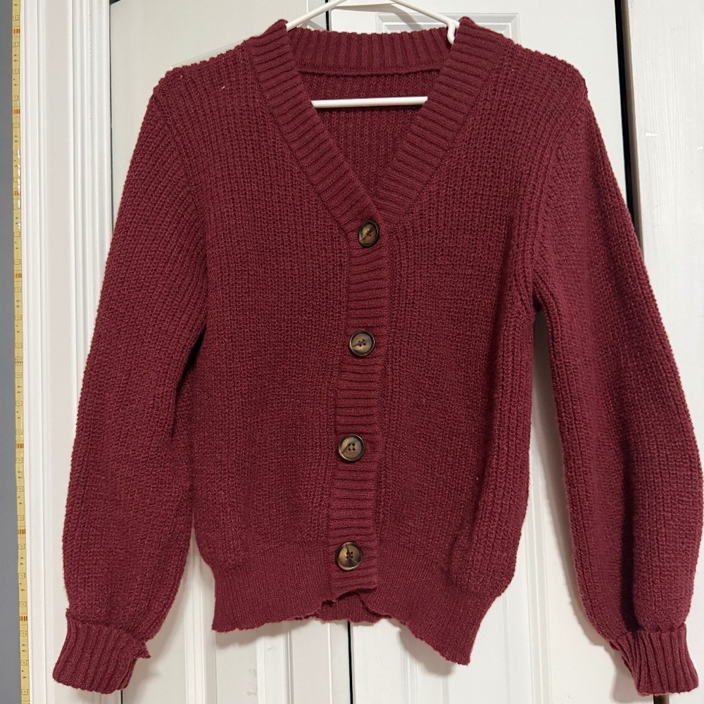 Burgundy Chunky Button Up Cardigan